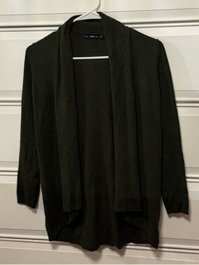 Zara Olive Open-Front Draped Women's Cardigan